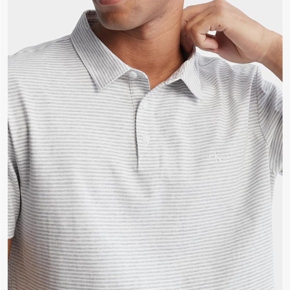 Calvin Klein Mens Smooth Cotton Monogram Logo Feeder Stripe Polo Shirt sz XS - Picture 8 of 10